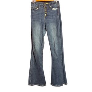 Indigo Rein Women Size 9 High Rise Button Fly Flare Jeans Medium Wash W28 L32.5
